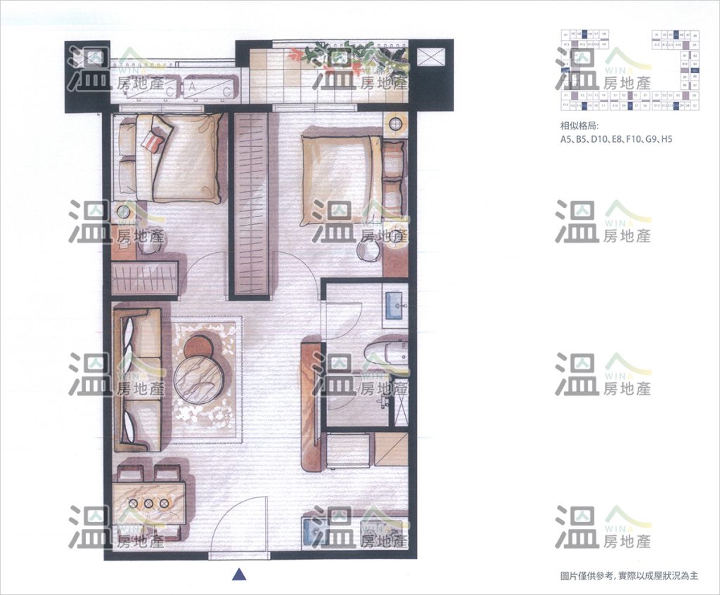 【達麗創世紀 傢俱配置參考示意圖 A5 約21.43~21.57坪】