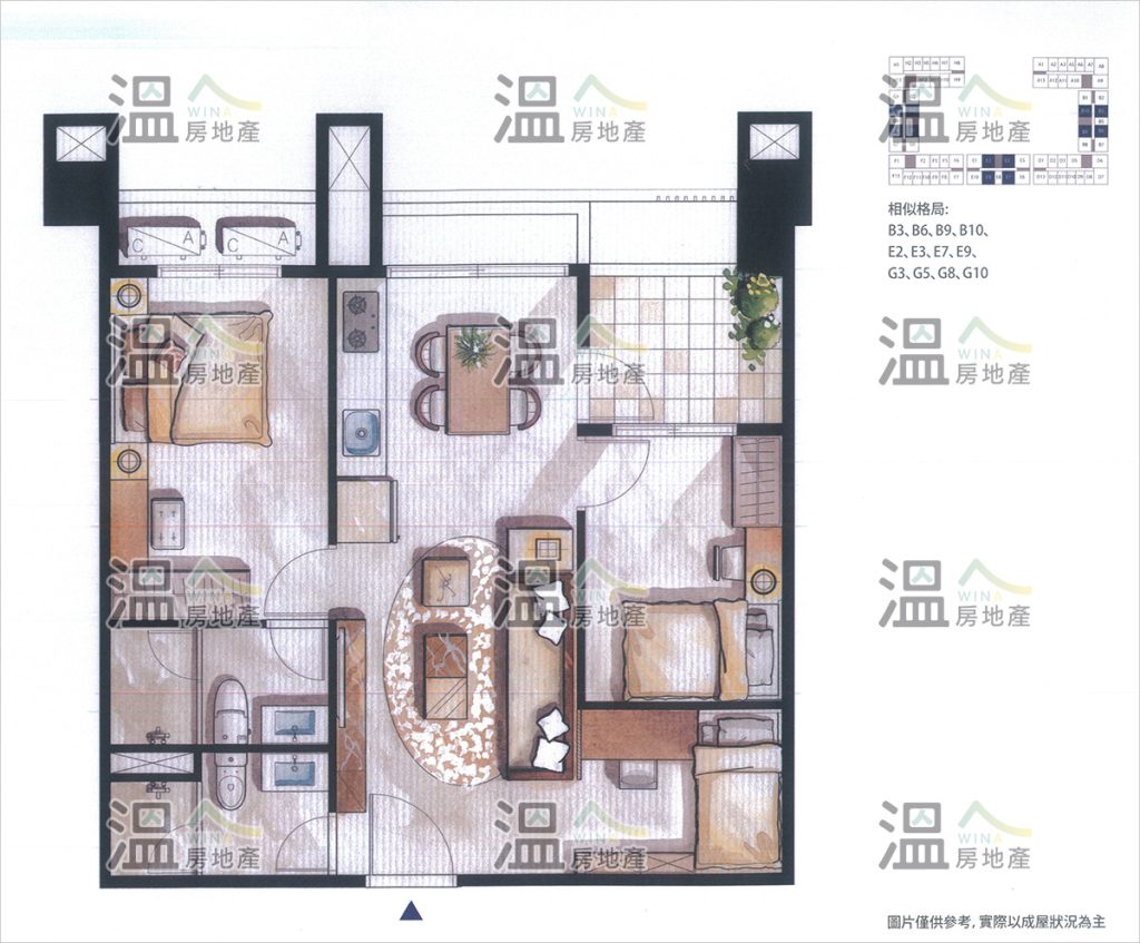 【達麗創世紀 傢俱配置參考示意圖 B3 約28.07~28.92坪】