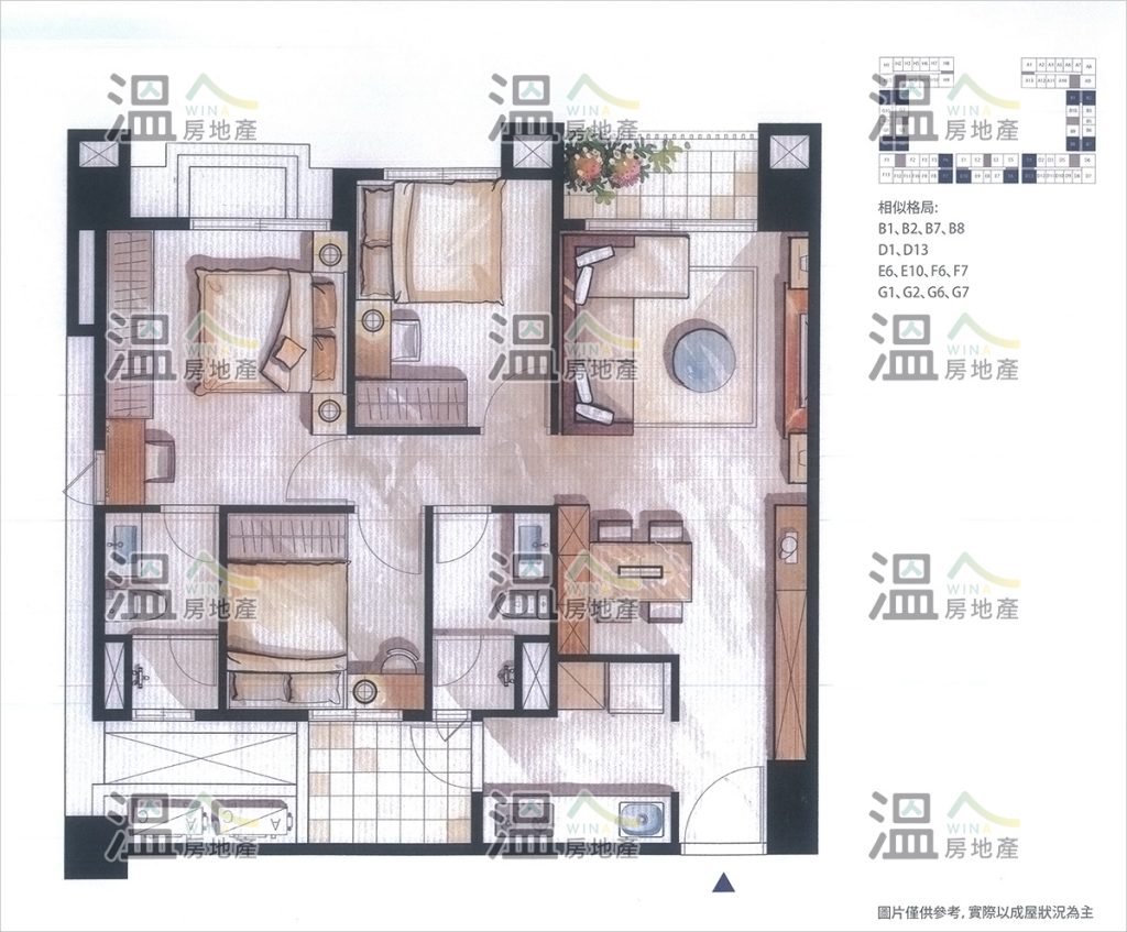 【達麗創世紀 傢俱配置參考示意圖 B2 約33.88~33.92坪】