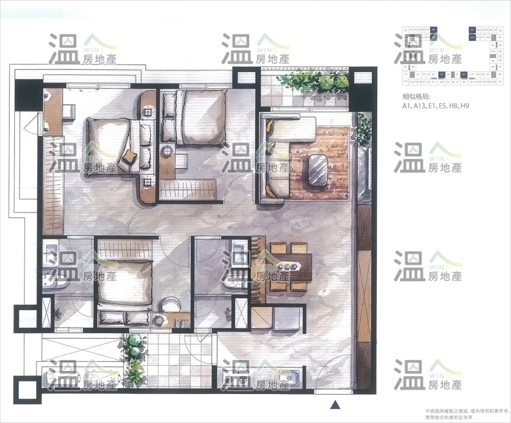 【達麗創世紀 傢俱配置參考示意圖 A1 約36.13~36.22坪】