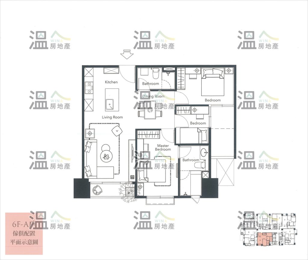 【時代溫莎大廈 6F-A戶 傢俱配置平面示意圖】