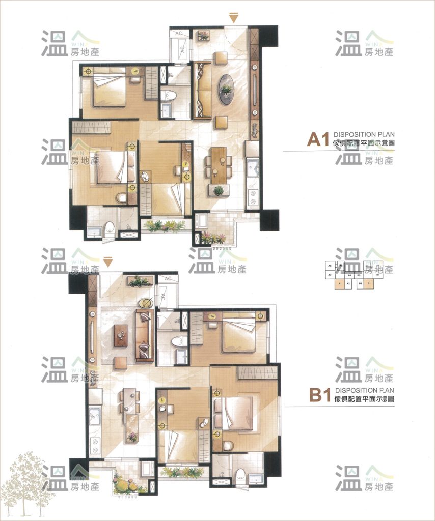 【鴻邑悅中山 A1,B1 傢俱平面示意圖】