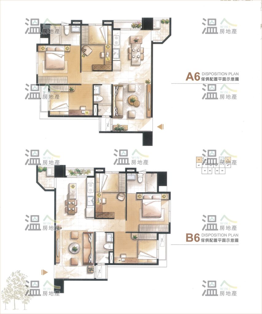 【鴻邑悅中山 A6,B6 傢俱平面示意圖】