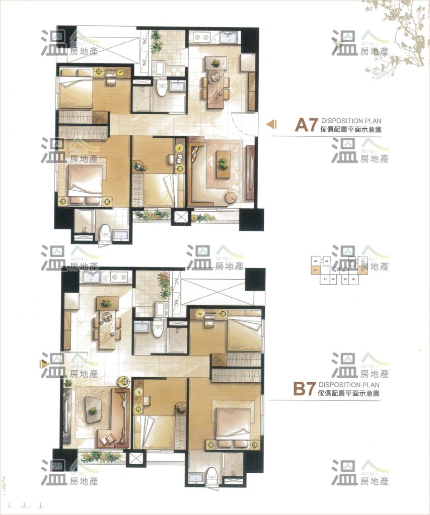 【鴻邑悅中山 A7,B7 傢俱平面示意圖】